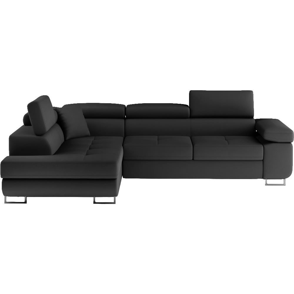 Canapé d'angle gauche convertible simili cuir 5 places, noir