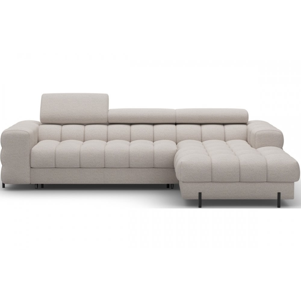 Canapé d'angle droit convertible tissu bouclette beige 5 places