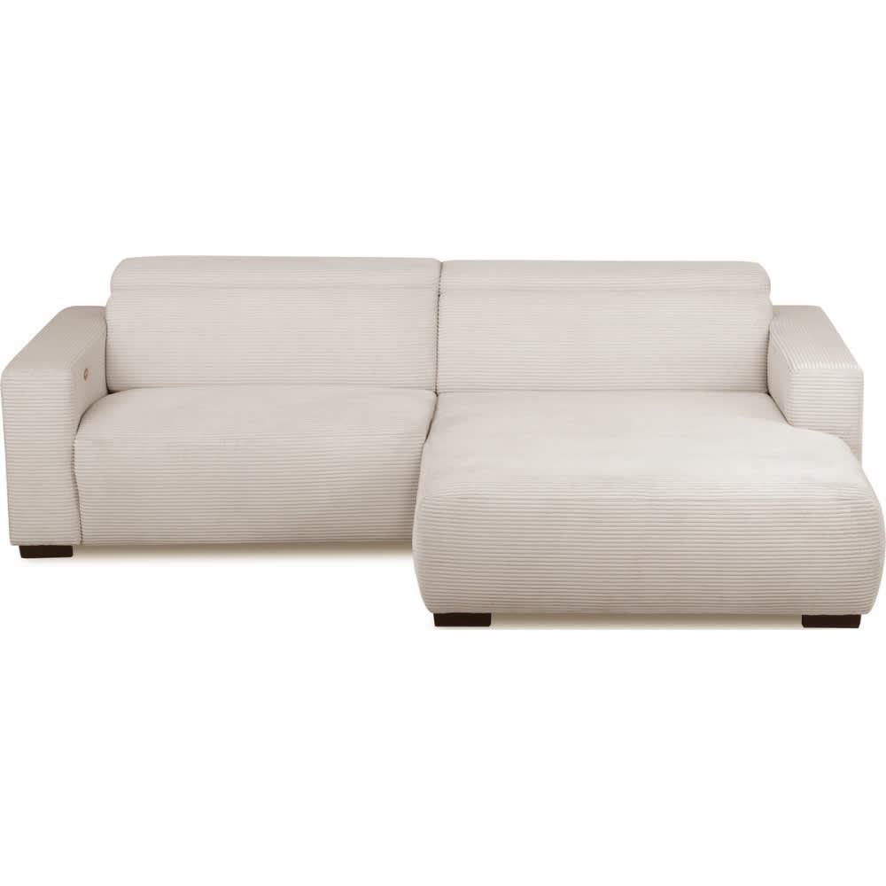 Canapé d'angle droit 1 relax électrique velours cotelé beige clair