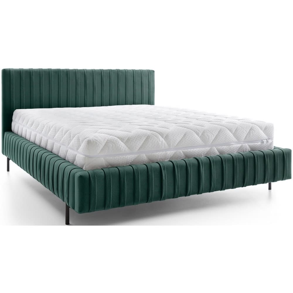 Lit double en tissu velours qualité luxe, vert foncé, 180x200