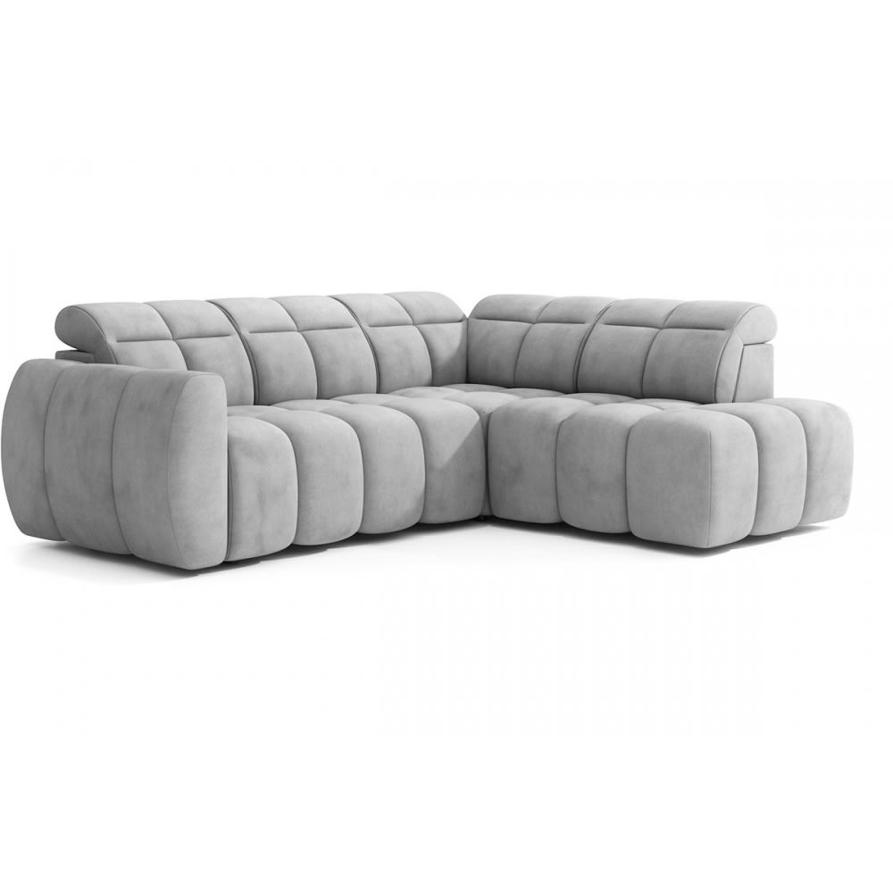 Canapé d'angle droit profondeur réglable velours gris 5 places