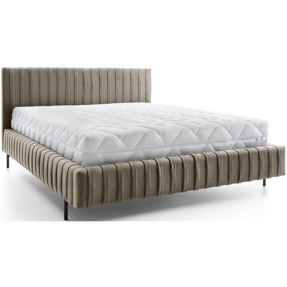 Lit double en tissu velours de qualité luxe, , marron, 140x200