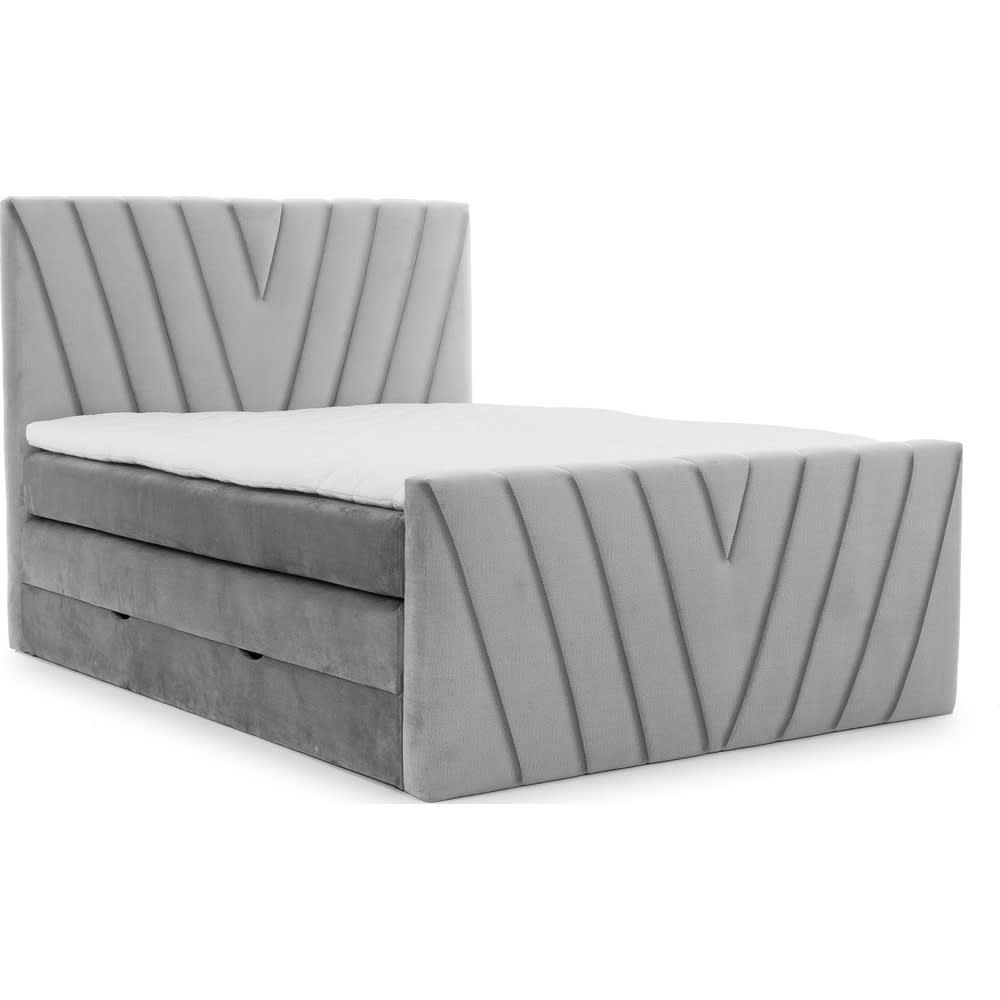 Ensemble boxspring 160x200 + matelas + surmatelas velours luxe gris