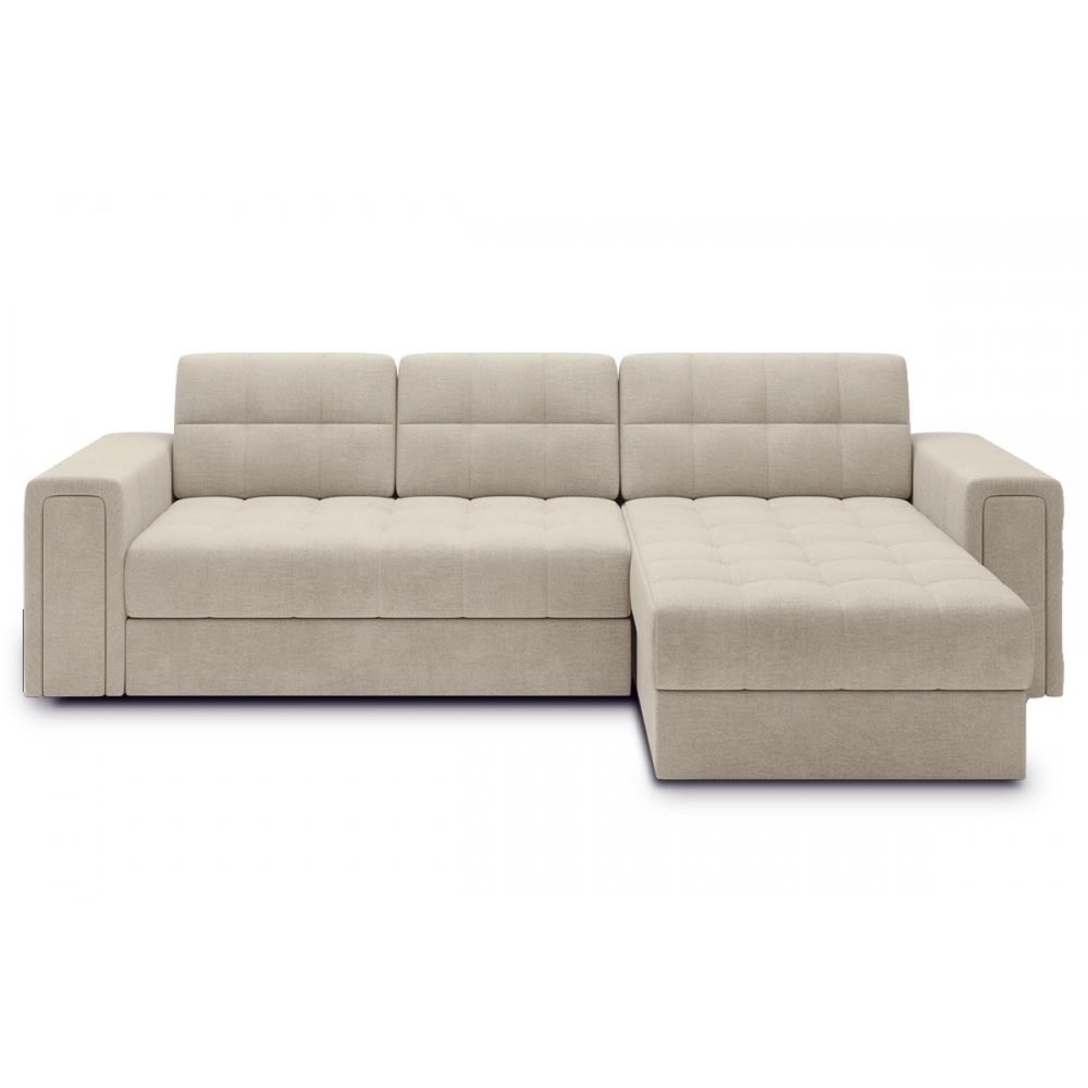 Canapé d'angle droit convertible velours beige clair, 4 places