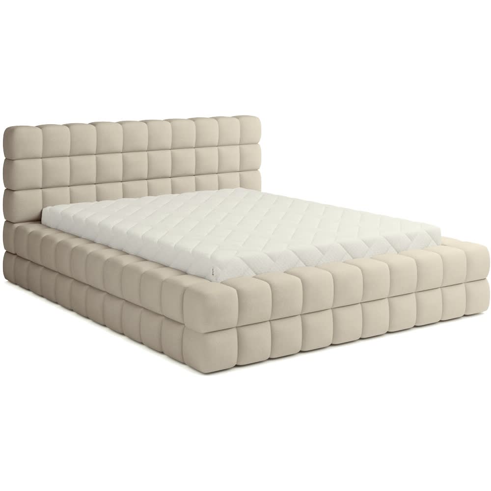 Lit double avec coffre  VELOURS  luxe capitonné, beige, 160x200