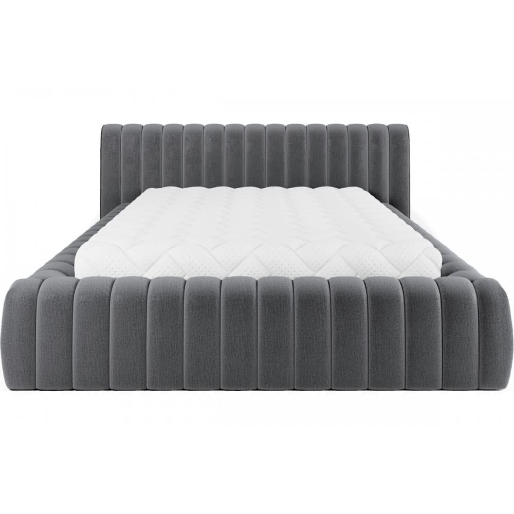 Lit double VELOURS luxe capitonné, coffre gris foncé, 140x200