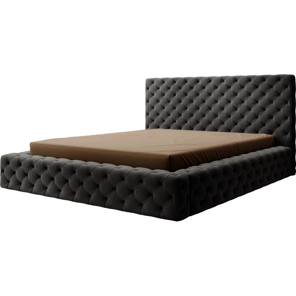 Lit 140x200 capitonné en velours luxe avec coffre, gris foncé,