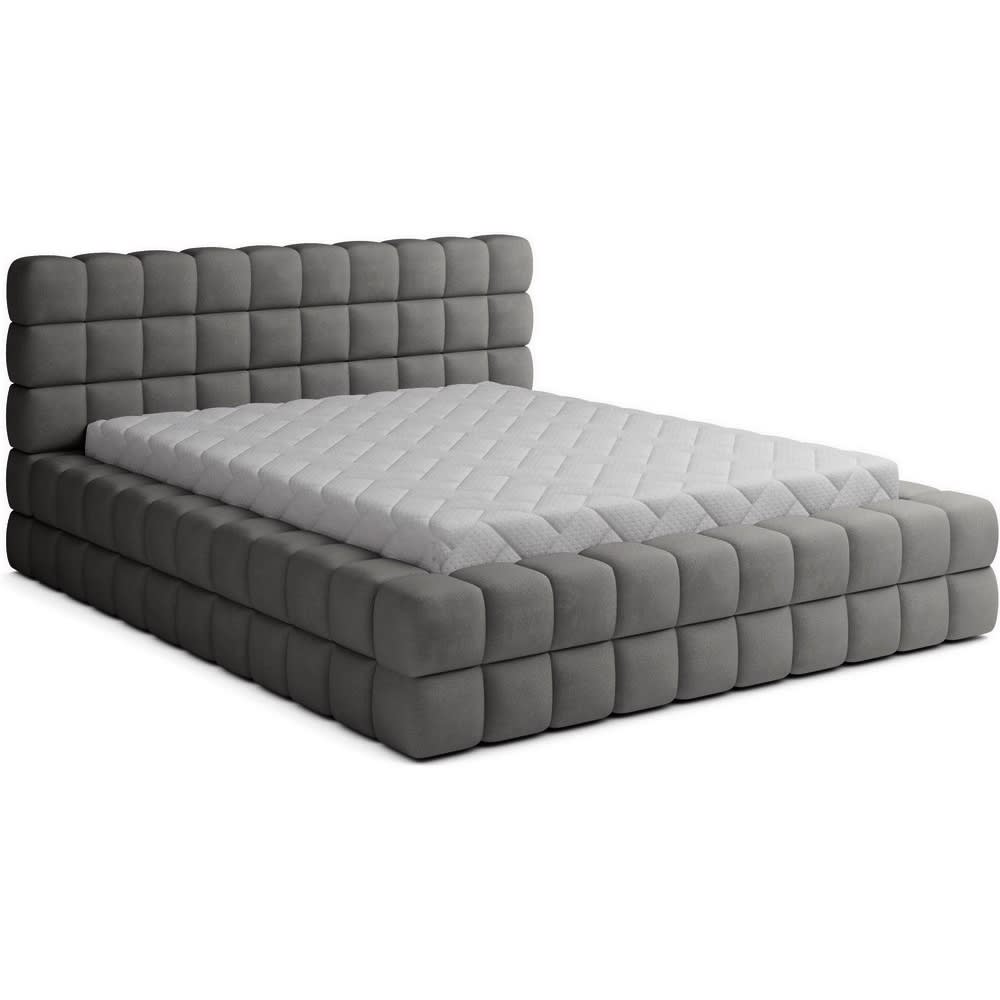 Lit double avec coffre  VELOURS luxe capitonné, gris foncé, 140x200