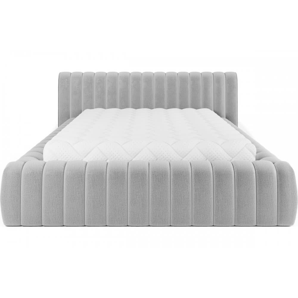 Lit double VELOURS luxe capitonné, coffre gris clair, 140x200