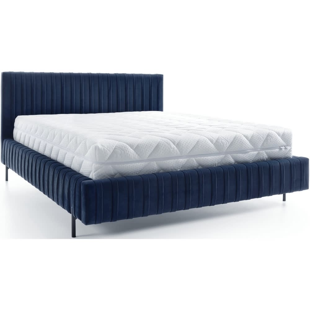 Lit double en tissu velours de qualité luxe, bleu foncé, 140x200
