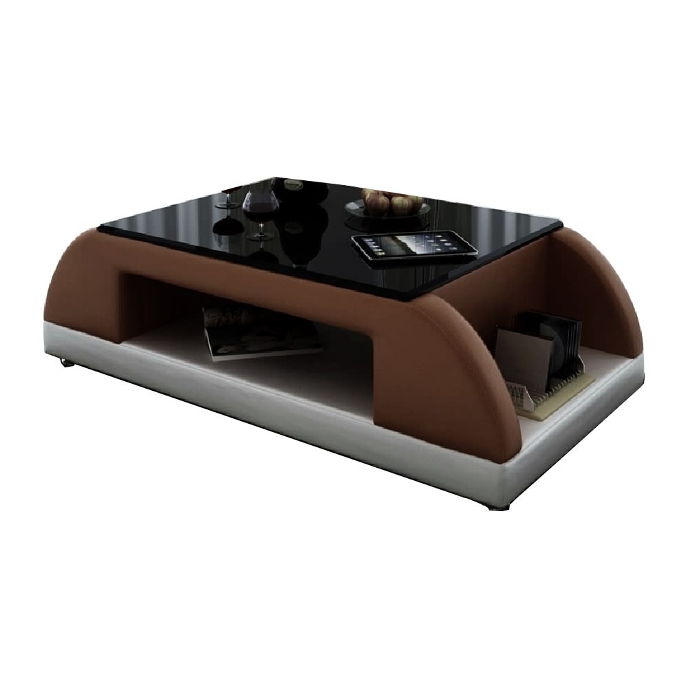 Table basse en simili blanc et chocolat