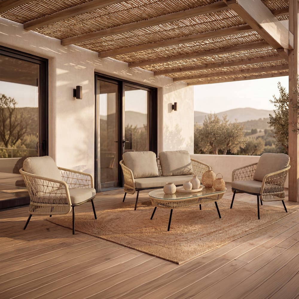 4-sitziges beigefarbenes Gartensofa mit Tisch - Maisons Du Monde