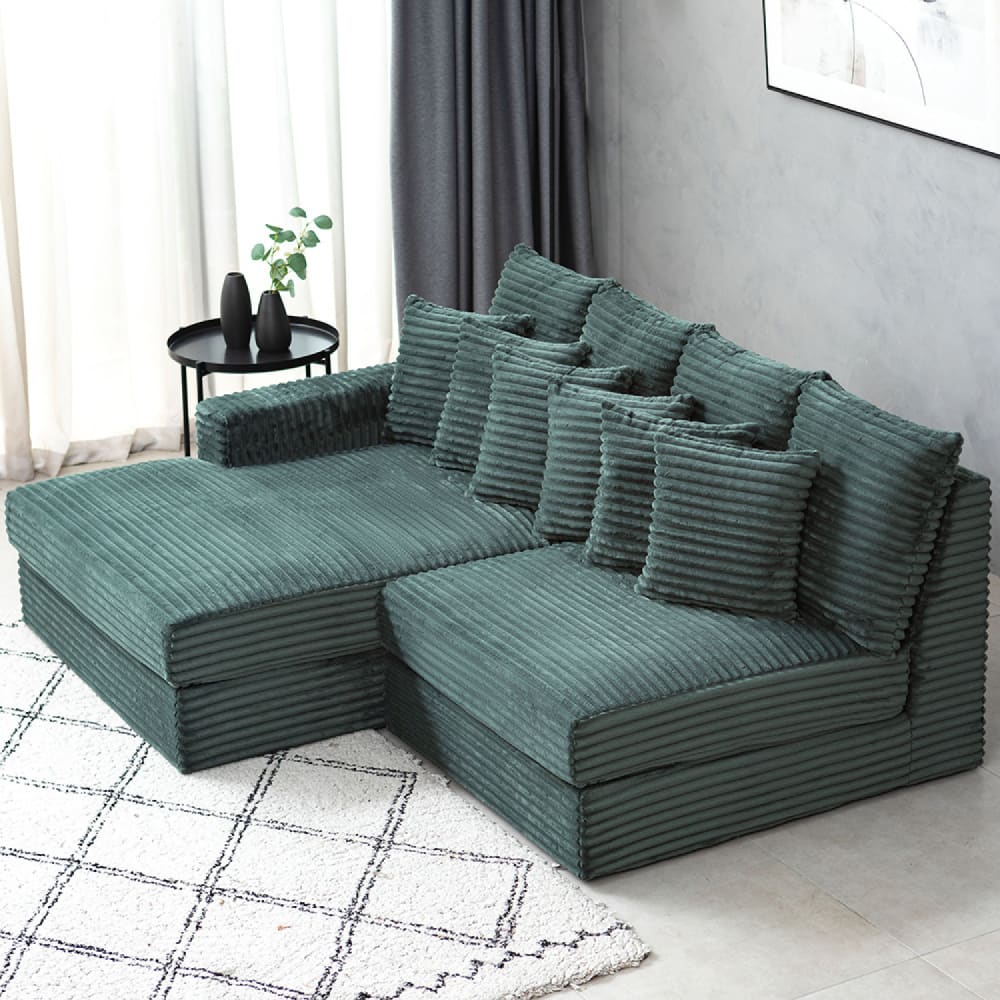 Canapé d'angle 2-3 places assise profonde en velours côtelé vert