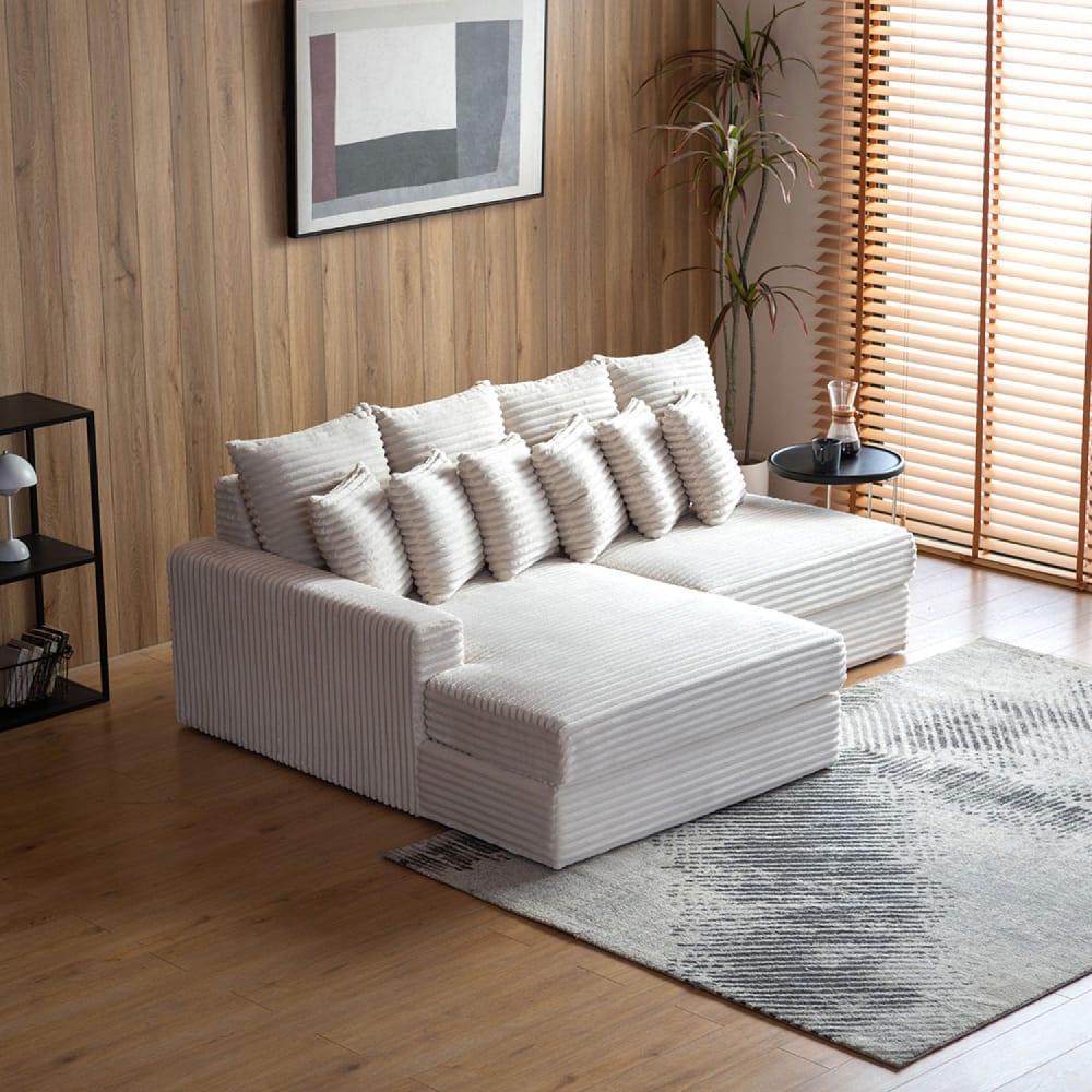 Canapé d'angle 2-3 places assise profonde en velours côtelé beige