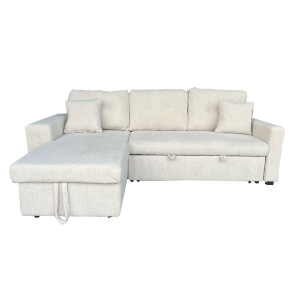 Canapé d'angle convertible 4 places coffre velours côtelé beige