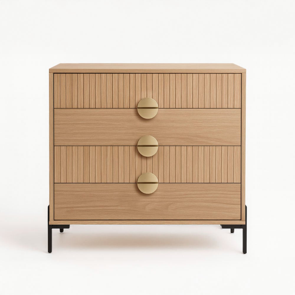 Commode 4 tiroirs décor bois rainuré 84cm