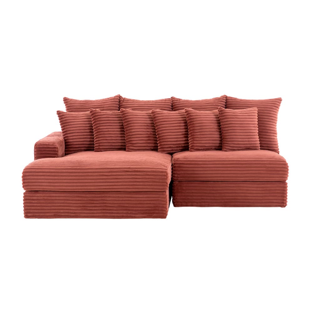 Canapé d'angle 2-3 places assise profonde en velours côtelé terracotta