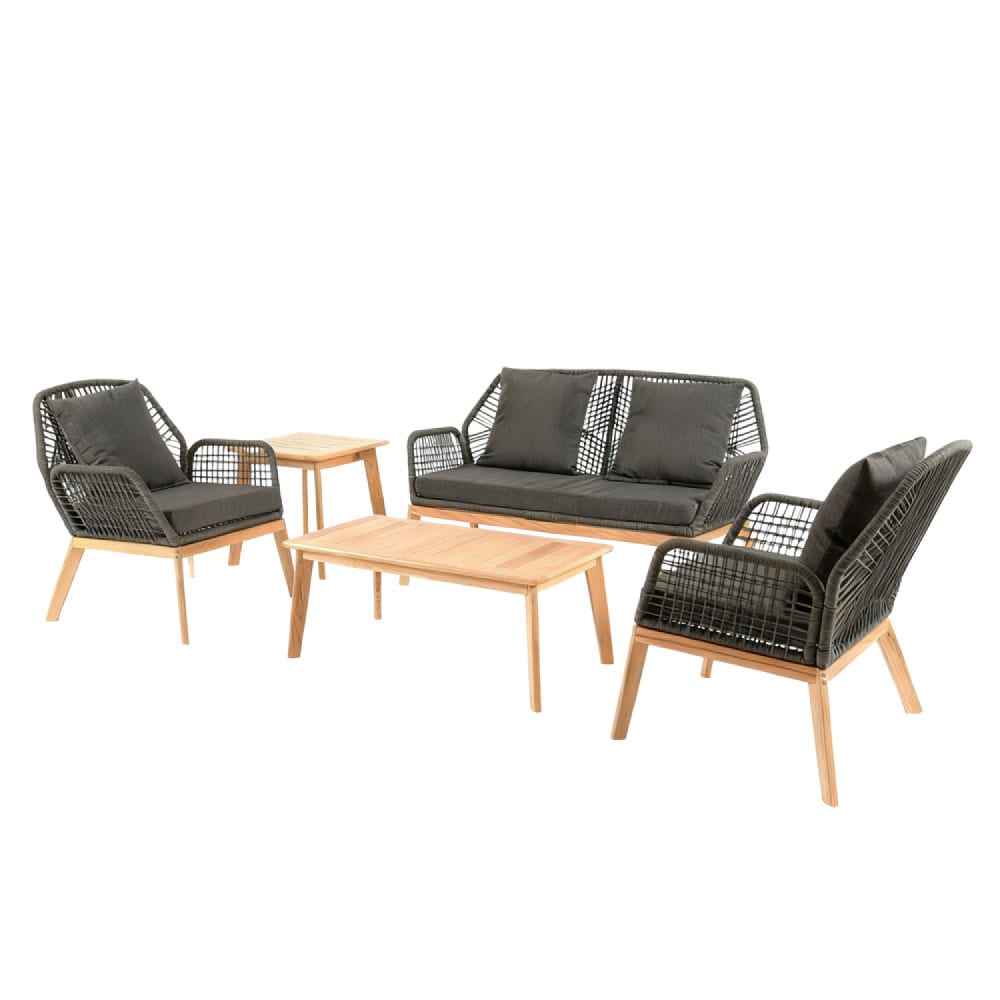 Salon de jardin 4 places en bois avec 2 tables gris anthracite et bois