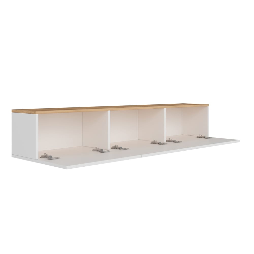 Meuble TV suspendu avec placards 150cm blanc et bois