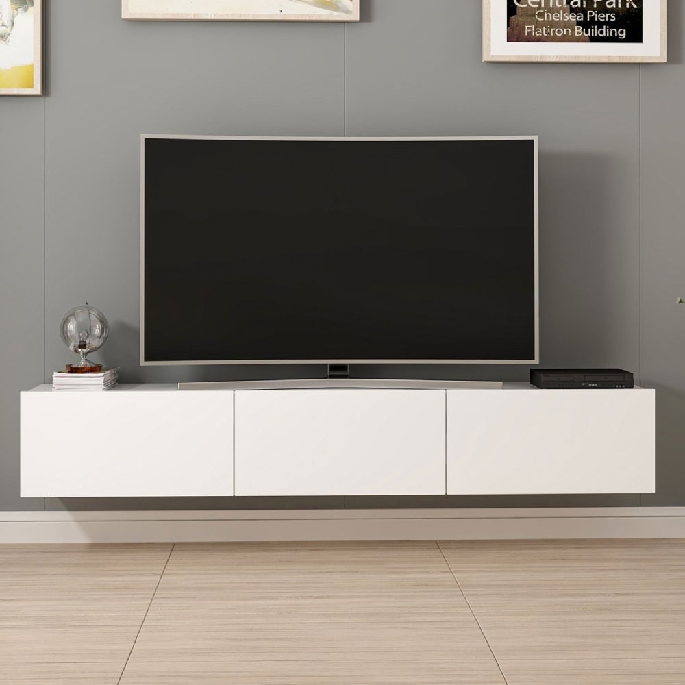 Meuble tv suspendu avec placards blanc 180cm