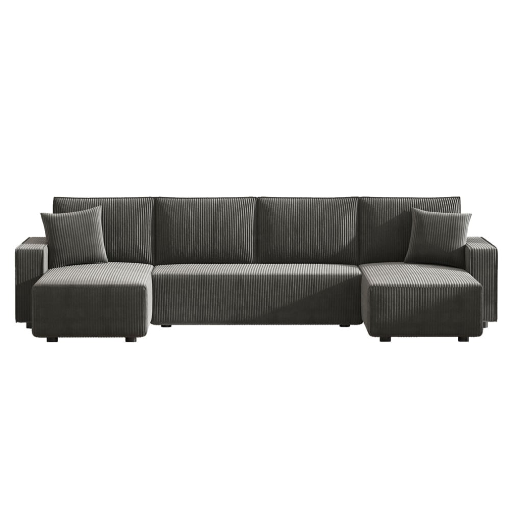 Canapé convertible 6 places avec coffre en velours côtelé anthracite