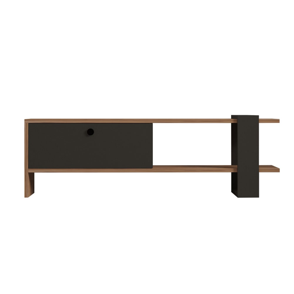 Meuble TV asymétrique gris anthracite avec placard aspect bois 120cm