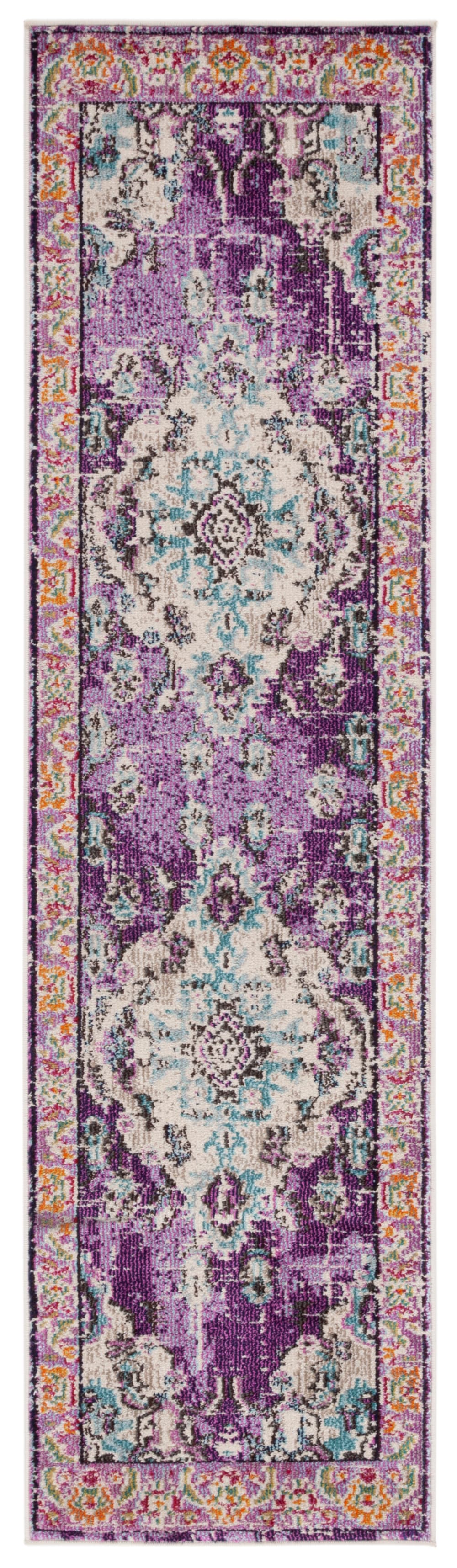 Tapis bohème chic en polypropylène violet/bleu, 66 x 183 cm