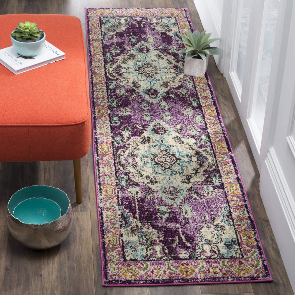 Tapis bohème chic en polypropylène violet/bleu, 66 x 183 cm — vue 3