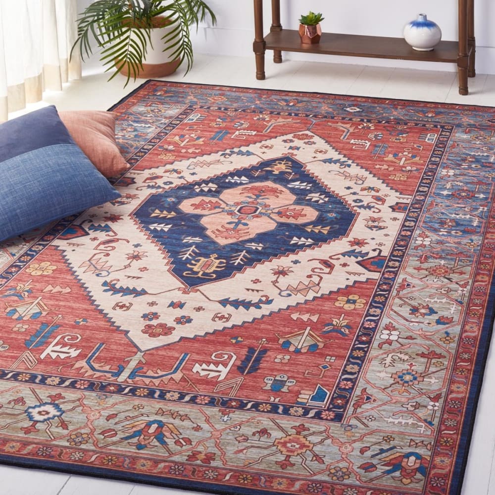 Tapis traditionnel en polyester orange/bleu, 183 x 244 cm — vue 3