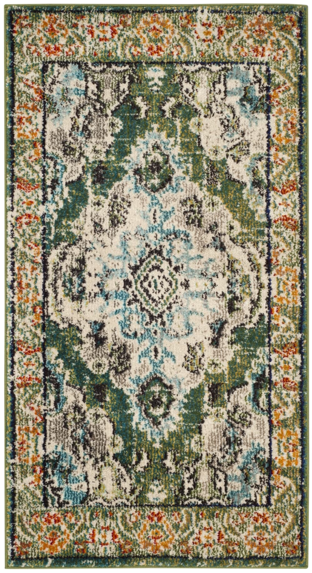 Tapis bohème chic en polypropylène vert/bleu, 66 x 122 cm