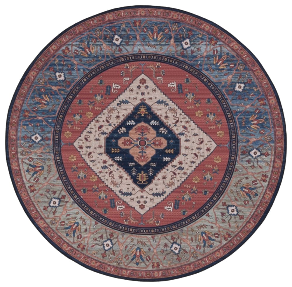 Tapis traditionnel en polyester orange/bleu, 244 cm