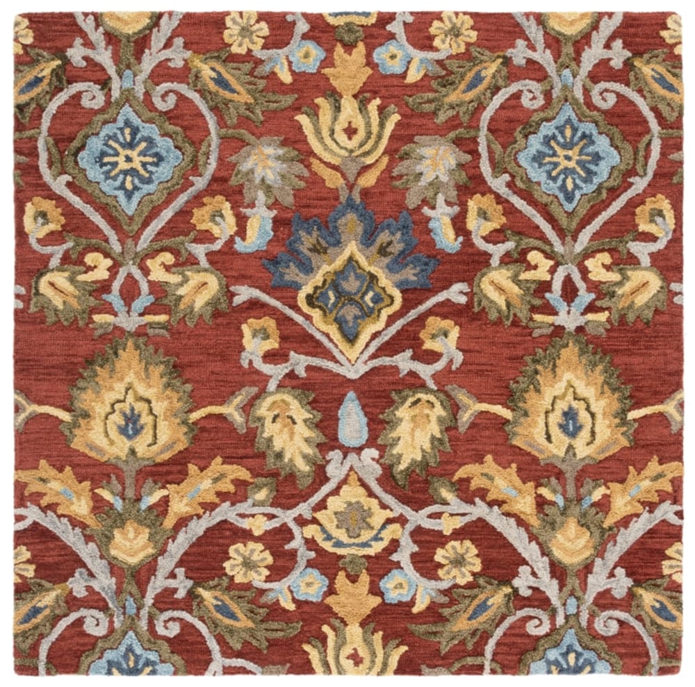 Tapis traditionnel en laine rouge/multicolore, 91 x 91 cm