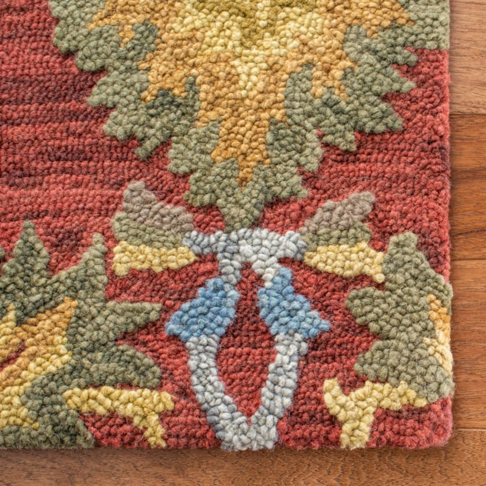 Tapis traditionnel en laine rouge/multicolore, 91 x 91 cm — vue 3