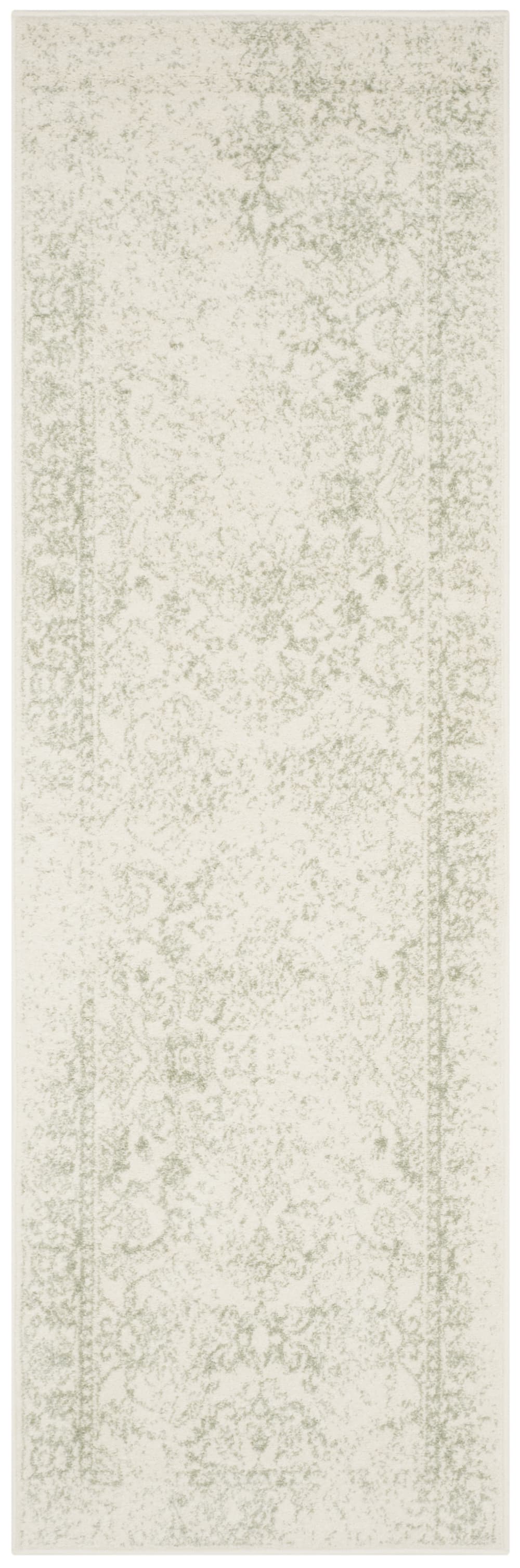 Tapis vintage patiné en polypropylène blanc/vert, 76 x 305 cm