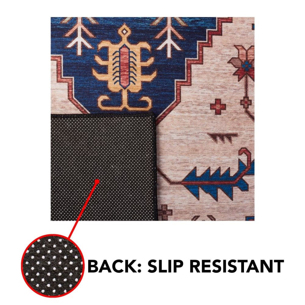 Tapis traditionnel en polyester orange/bleu, 91 x 91 cm — vue 3
