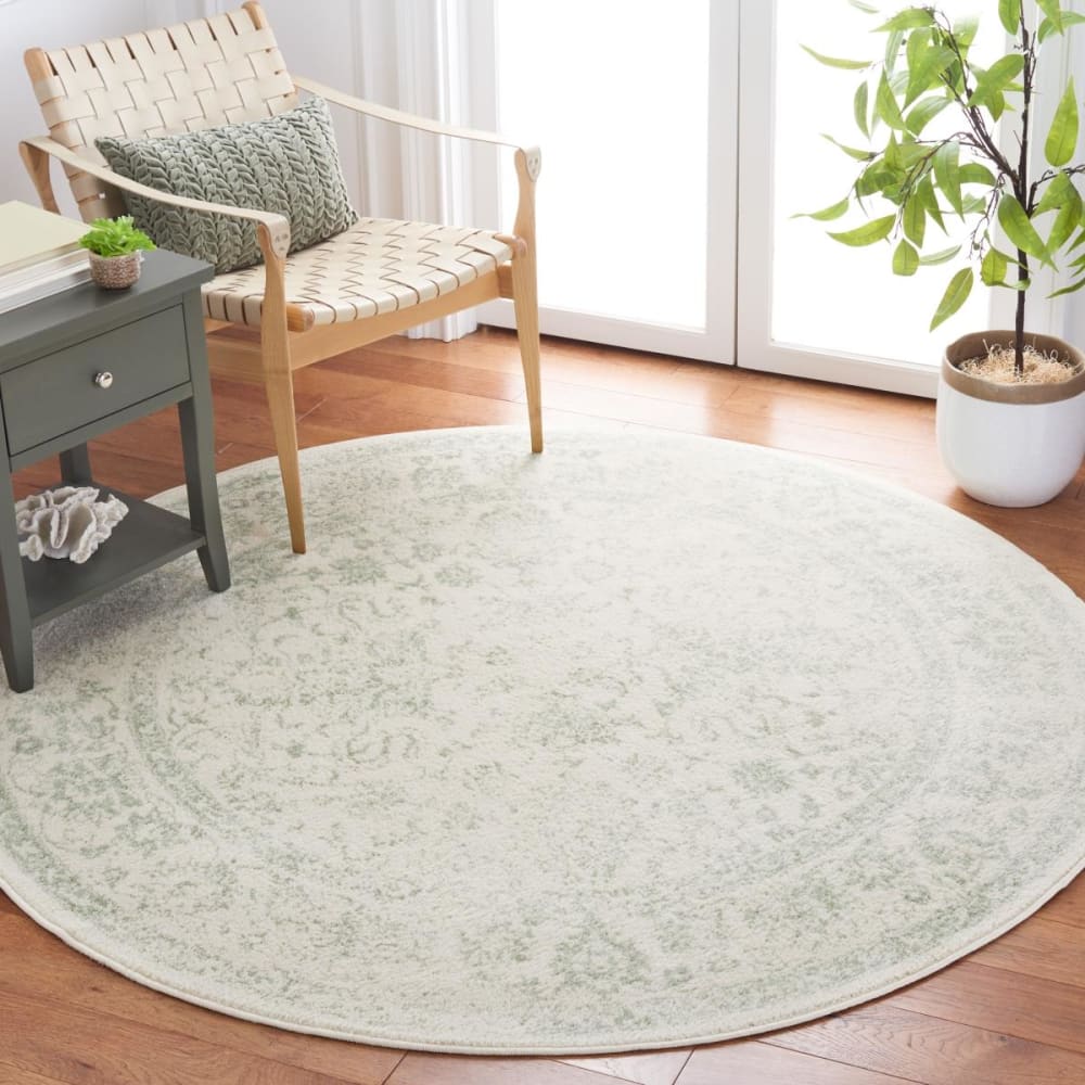 Tapis vintage patiné en polypropylène blanc/vert, 91 cm — vue 3
