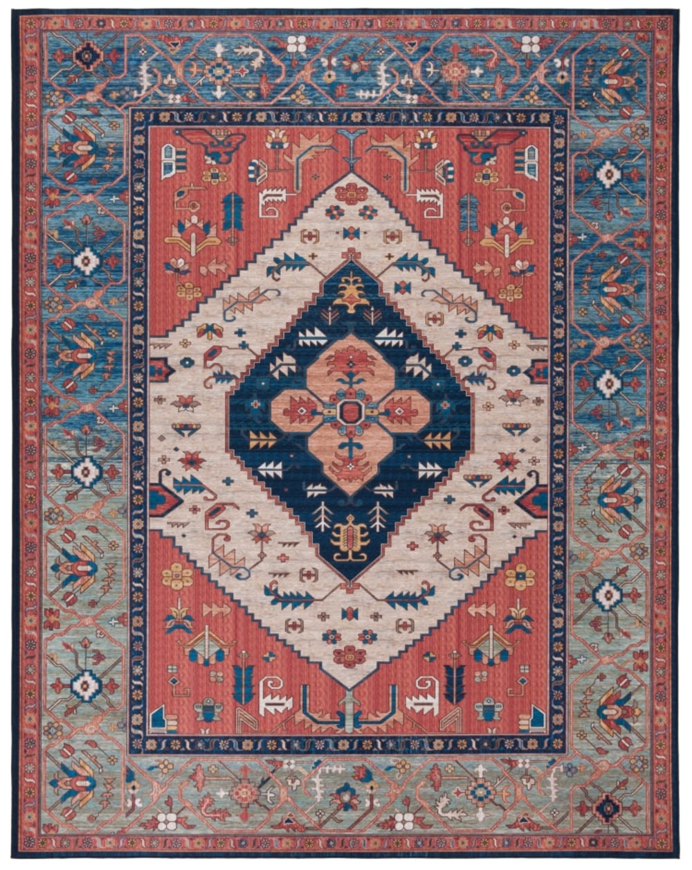 Tapis polyester rouille/bleu - 366