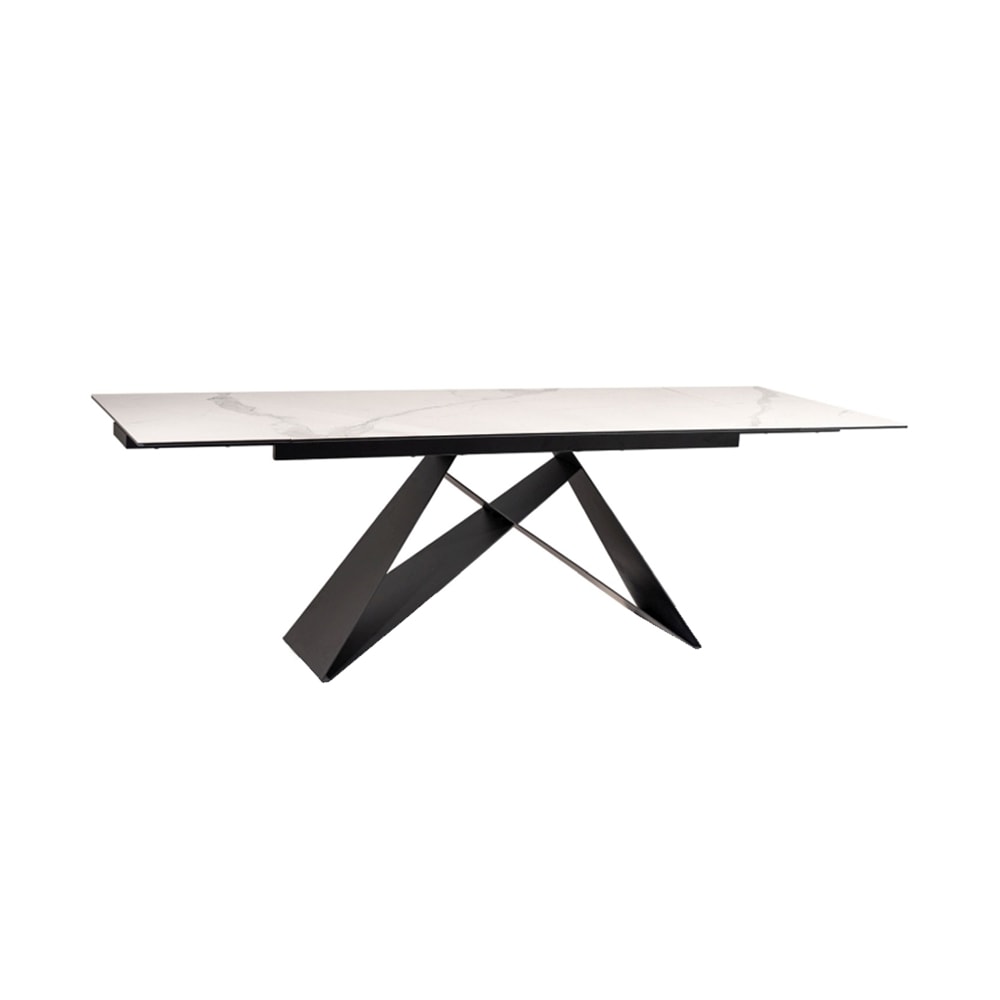 Feldmann-Wohnen Esstisch ausziehbar aus Metall 160-240x90x77cm, weiß marmor style modern - Keramik