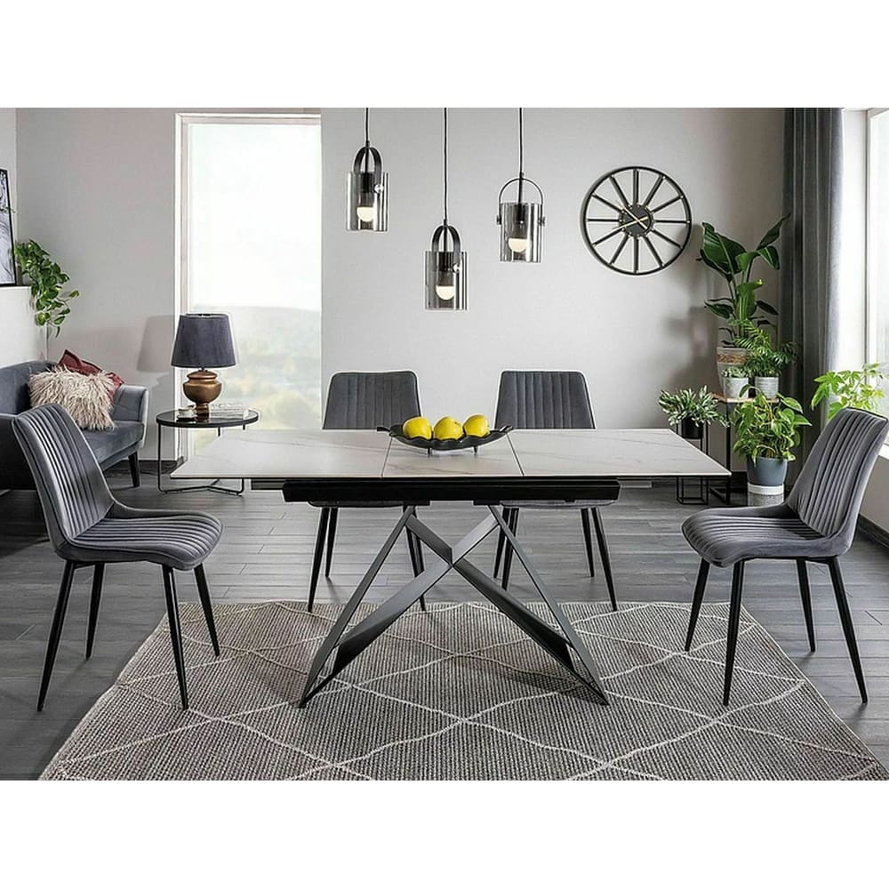 Esstisch ausziehbar aus Metall 160-240x90x77cm, weiß marmor -