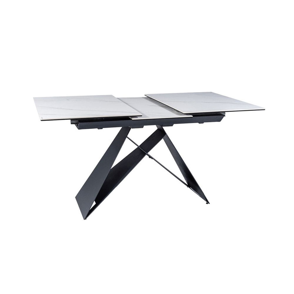 Feldmann-Wohnen Esstisch ausziehbar aus Metall 120-160x80x76cm, weiß marmor style modern - Keramik