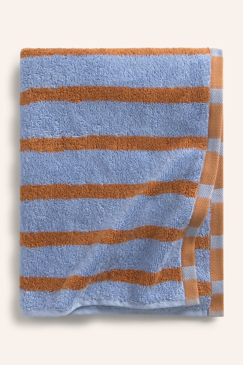 CALMA HOUSE Badetuch 530 g/m² aus Frottee-Baumwolle, Jacquard-gewebt, mit blauem Streifendesign in Erdfarbe. Blau