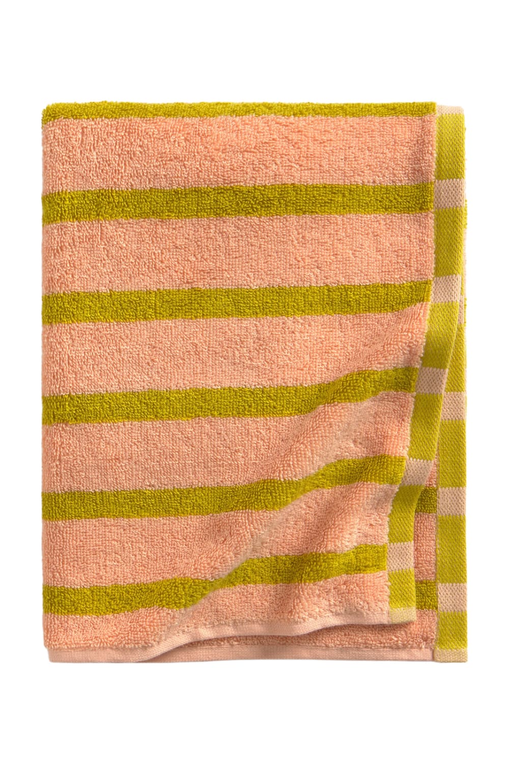CALMA HOUSE Badetuch 530 g/m² aus Frottee-Baumwolle, Jacquard-gewebt, mit rosa und grünem Streifendesign. Rosa