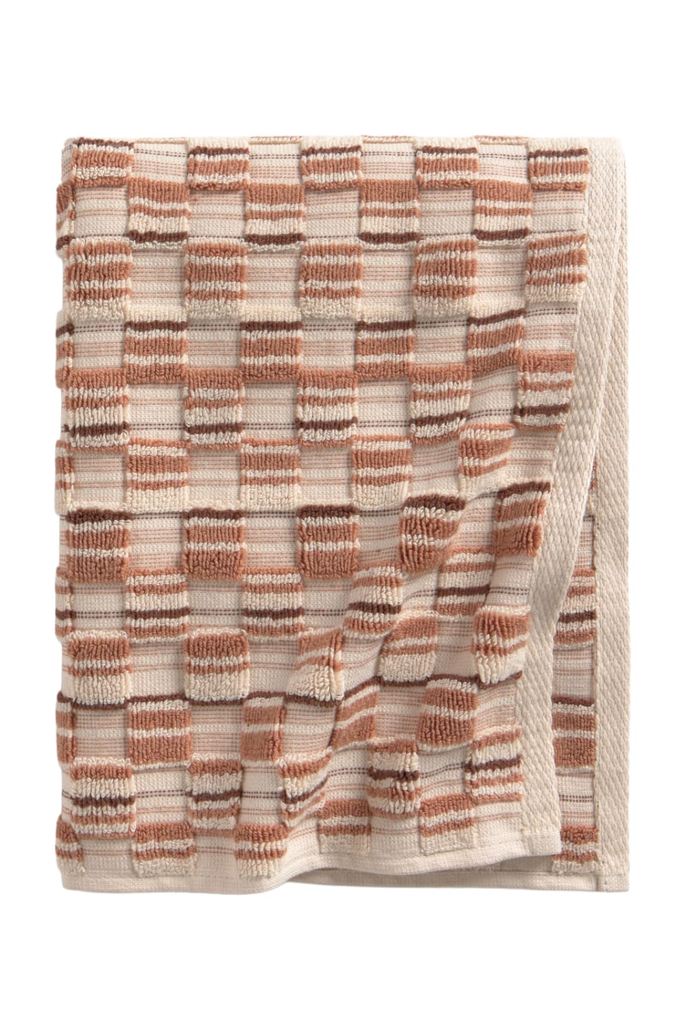 CALMA HOUSE Badetuch 560 Gramm aus Frottee-Baumwolle, Jacquard-gewebt, in Erdfarbe und Beige. Kupfer