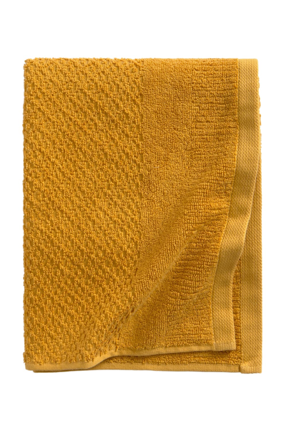 CALMA HOUSE Badetuch 500 Gramm aus Frottee-Baumwolle, Jacquard-gewebt, in Senfgelb. Gelb
