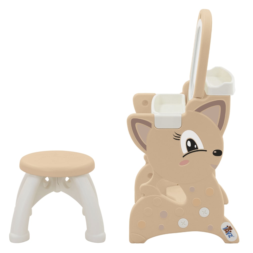 3in1 Spieltisch Braun mit LCD-Tafel Kinderhocker und Zubehör -