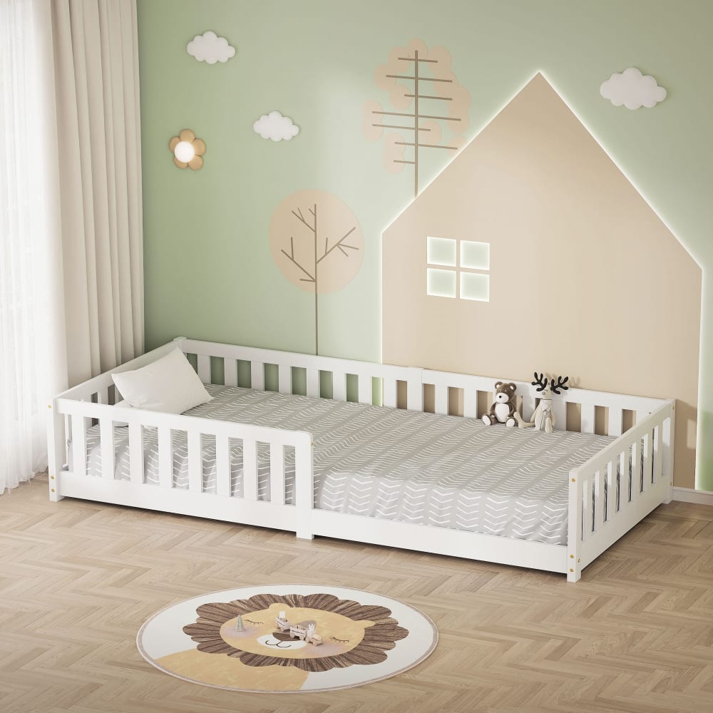 Kinderbett 90x200 cm Weiß mit Matratze 16 cm Lattenrost