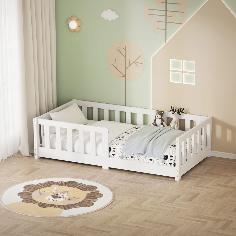 Kinderbett 70x140 cm Weiß Kiefernholz mit Lattenrost &