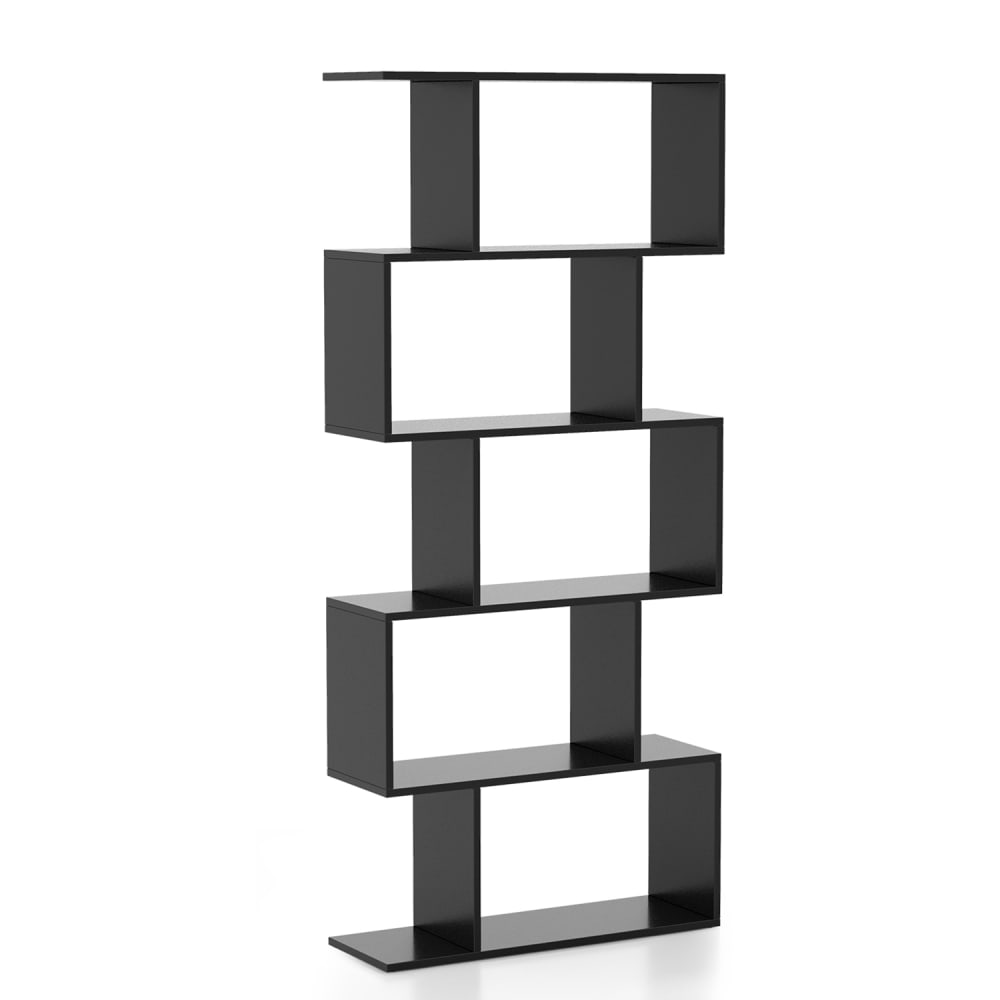 Bibliothèque en forme s à 5 niveaux noir 70 x 23,5 x 158cm