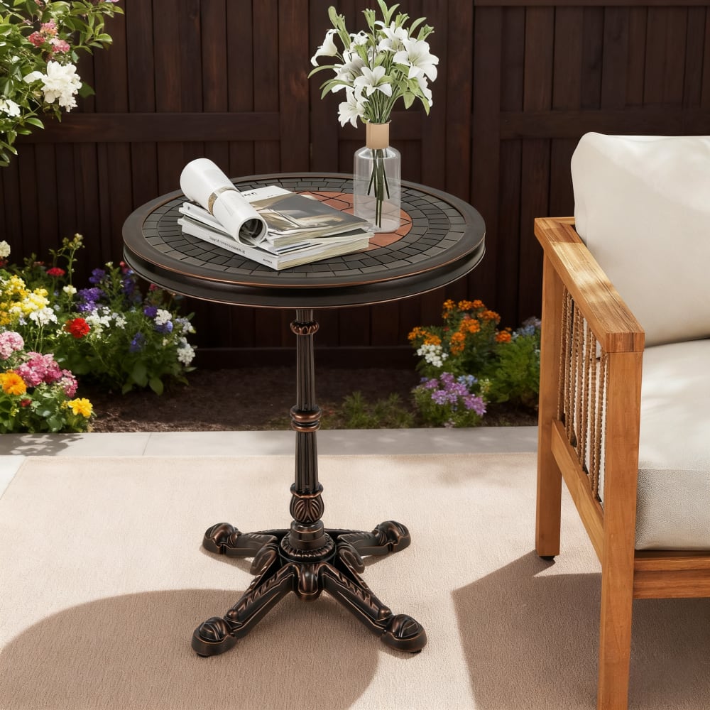 Table basse de jardin ronde en fonte aluminium industriel 60x60x73 cm