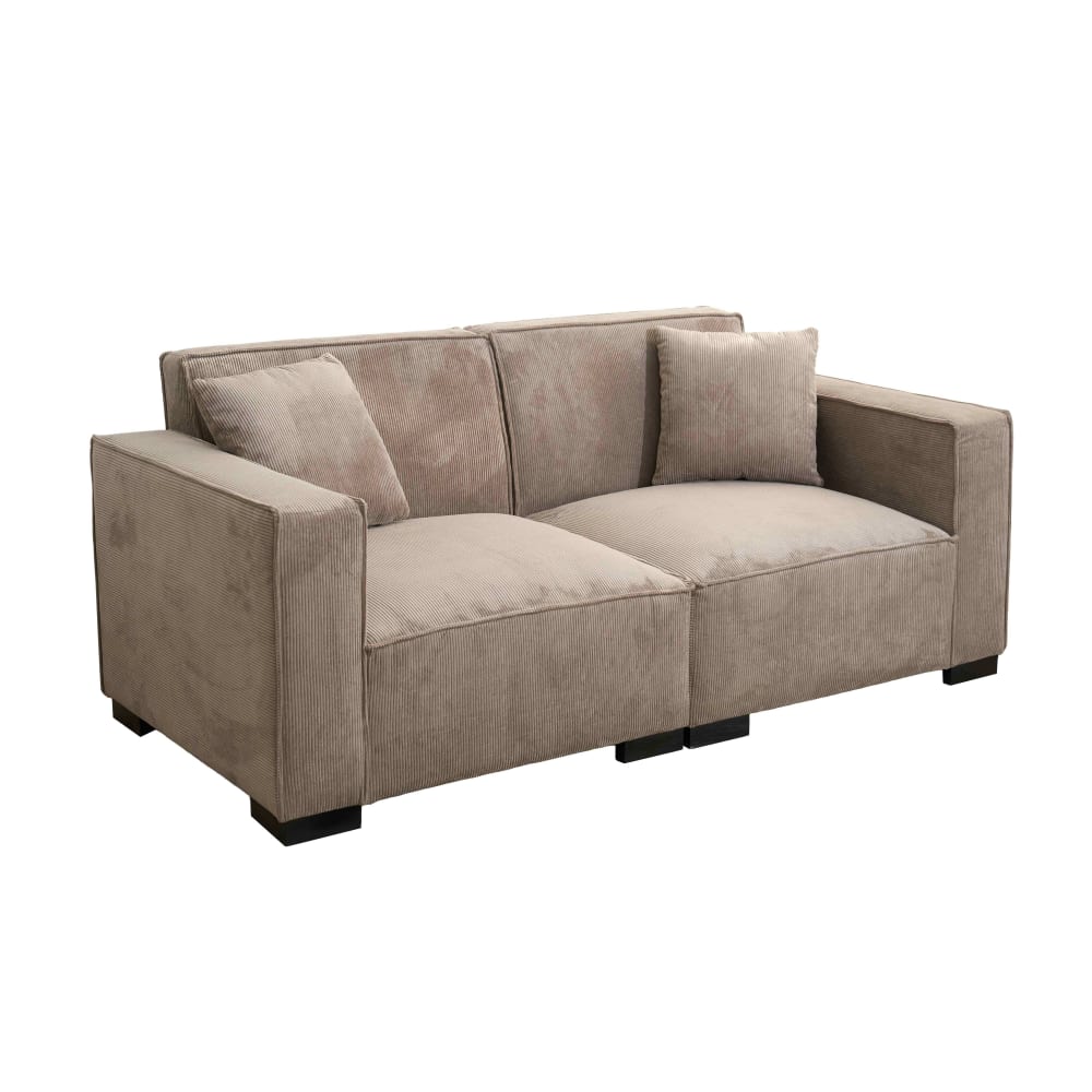 Canapé droit en velours côtelé 2 places taupe L 180 cm